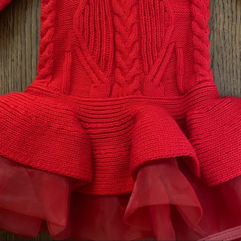 Girls Red Cable-Knit Tutu Dress